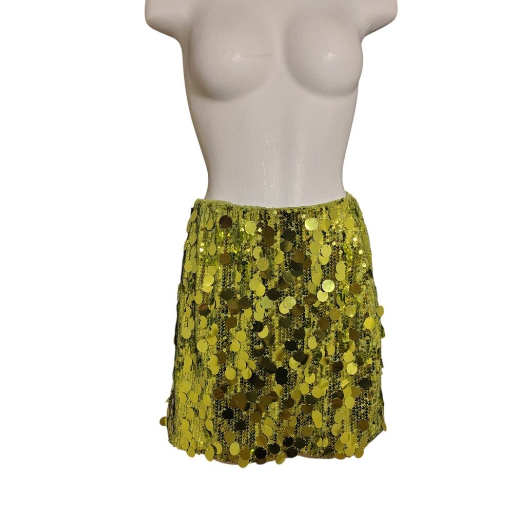Sequin Candy Apple Green Mini Skirt A-Line Party Sexy XL Glitter Glamour